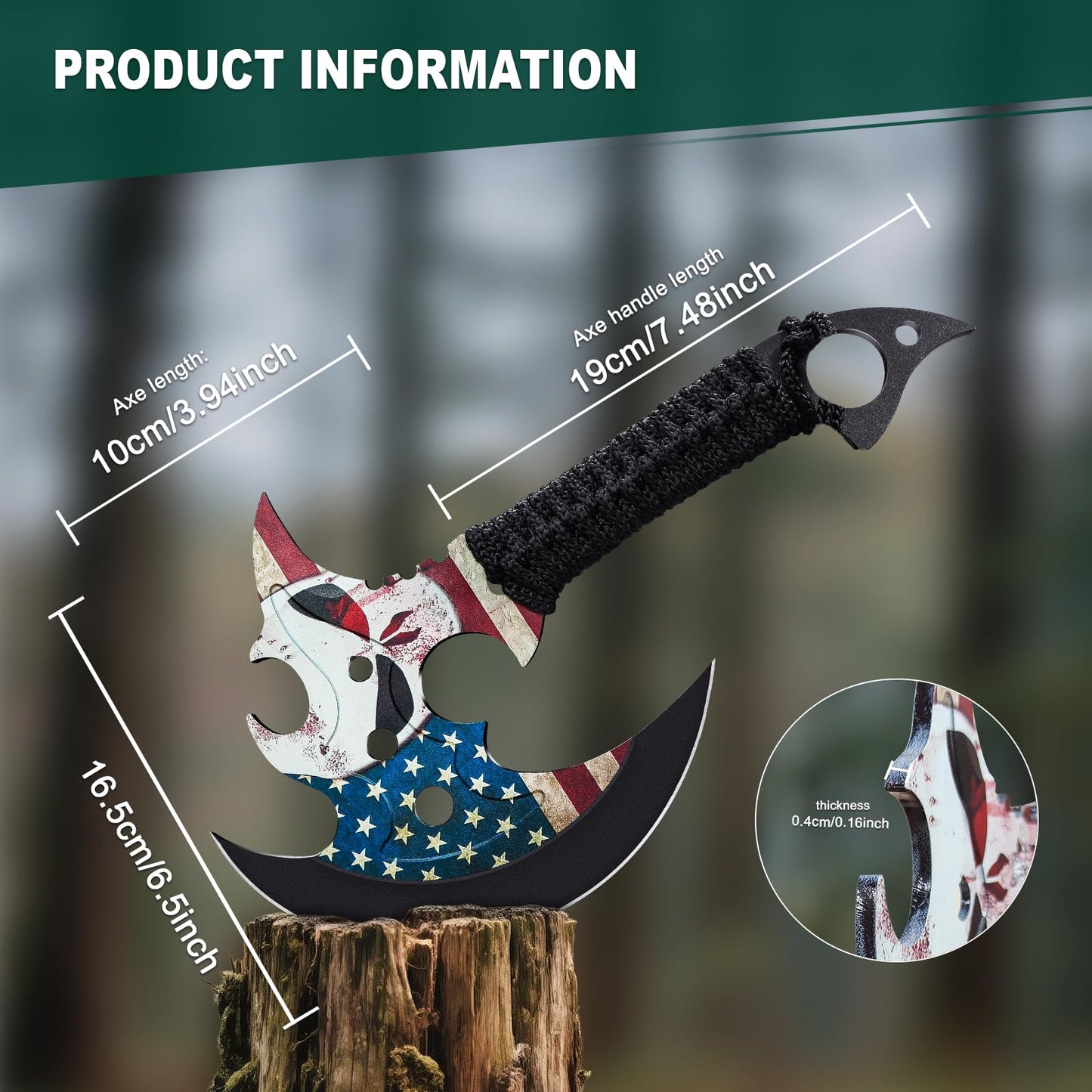 BOPOTI Outdoor 13" Camping Hatchet,Multi Functional Shock-Absorbing Hand Pattern Axe,Mountaineering Campfires Self Defense Portable Carrying Gift for Friend,Family,13",1LB