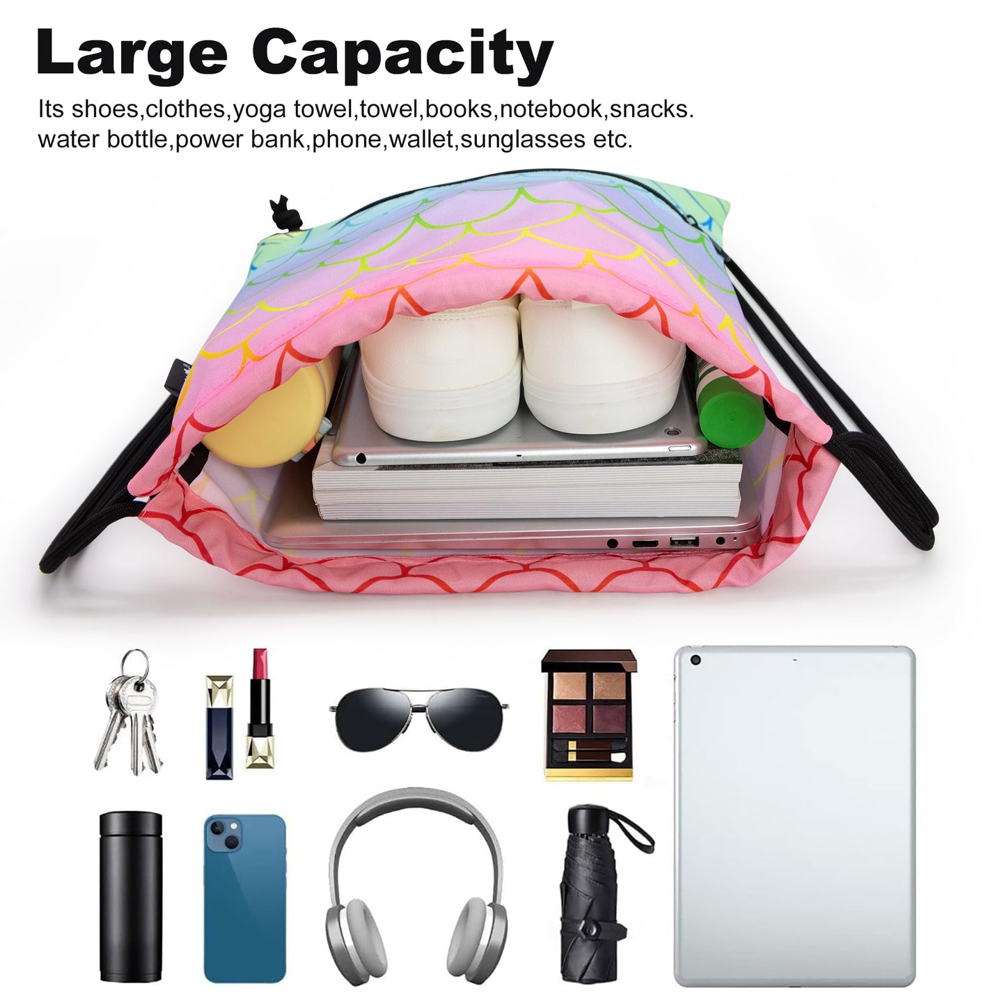 HOLYLUCK Drawstring Backpack Bag Sport Gym Sackpack (Colorful Fish Feather)
