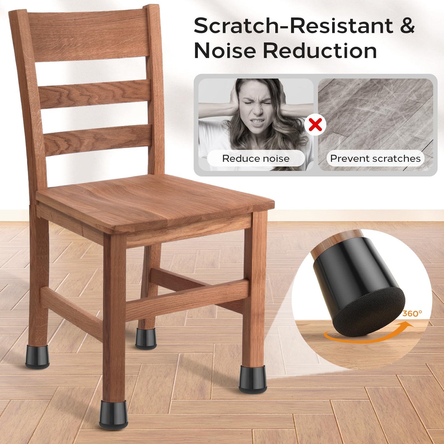 yomanta 24 PCS Silicone & Felt Chair Leg Floor Protectors for Hardwood Floors - Furniture Pads, Chair Leg Covers/Cups - No Noise & Scratch-Proof - Round M (Fits 1"-1 3/16" / 24-30mm), Black