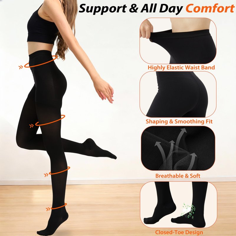 Medical Compression Pantyhose for Women and Men, 20-30 mmHg Compression Tights, Closed Toe, Graduated Support Hose High Waist Compression Stockings for Varicose Veins, Edema, DVT