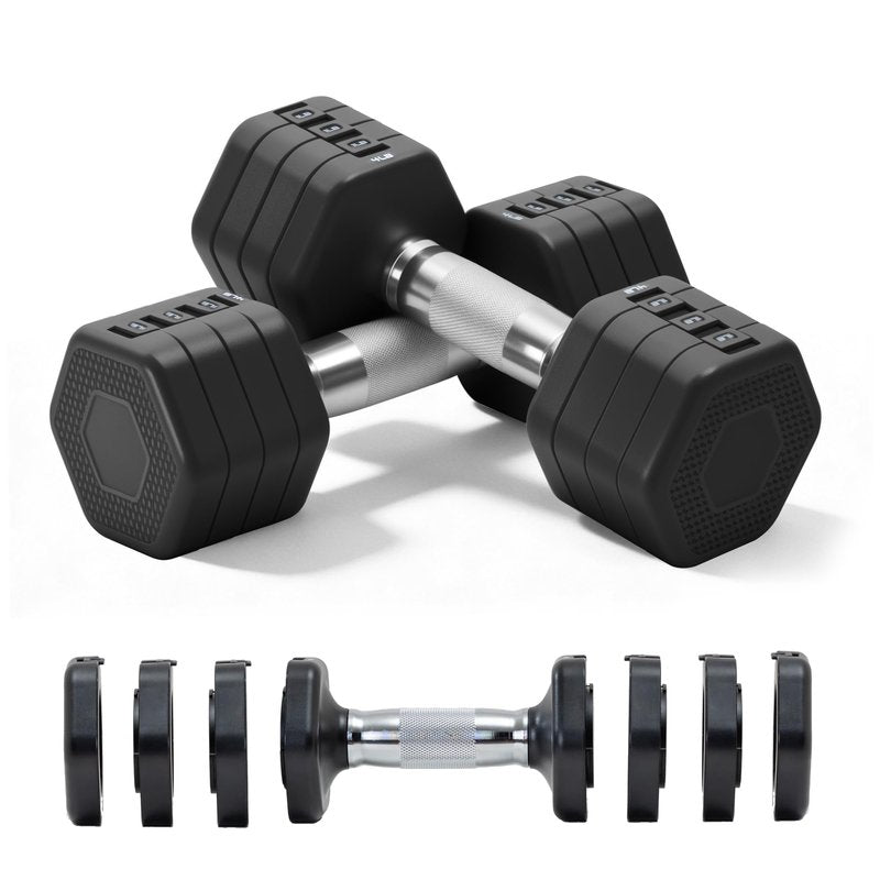 Adjustable Dumbbell Set of 2 Total 20 Lbs 4-in-1 Each 4lb 6lb 8lb 10lb 1s-Adjust Dual-Stable Free Weights for Women Men Home Gym Outdoor Workouts (black [20LBS Total])