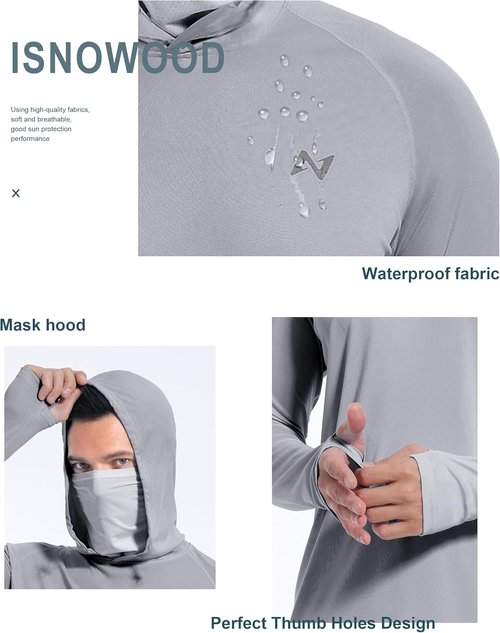 Isnowood Sun Shirt - Men's Long Sleeve UPF 50+ UV Protection Hoodie for Fishing & Hiking