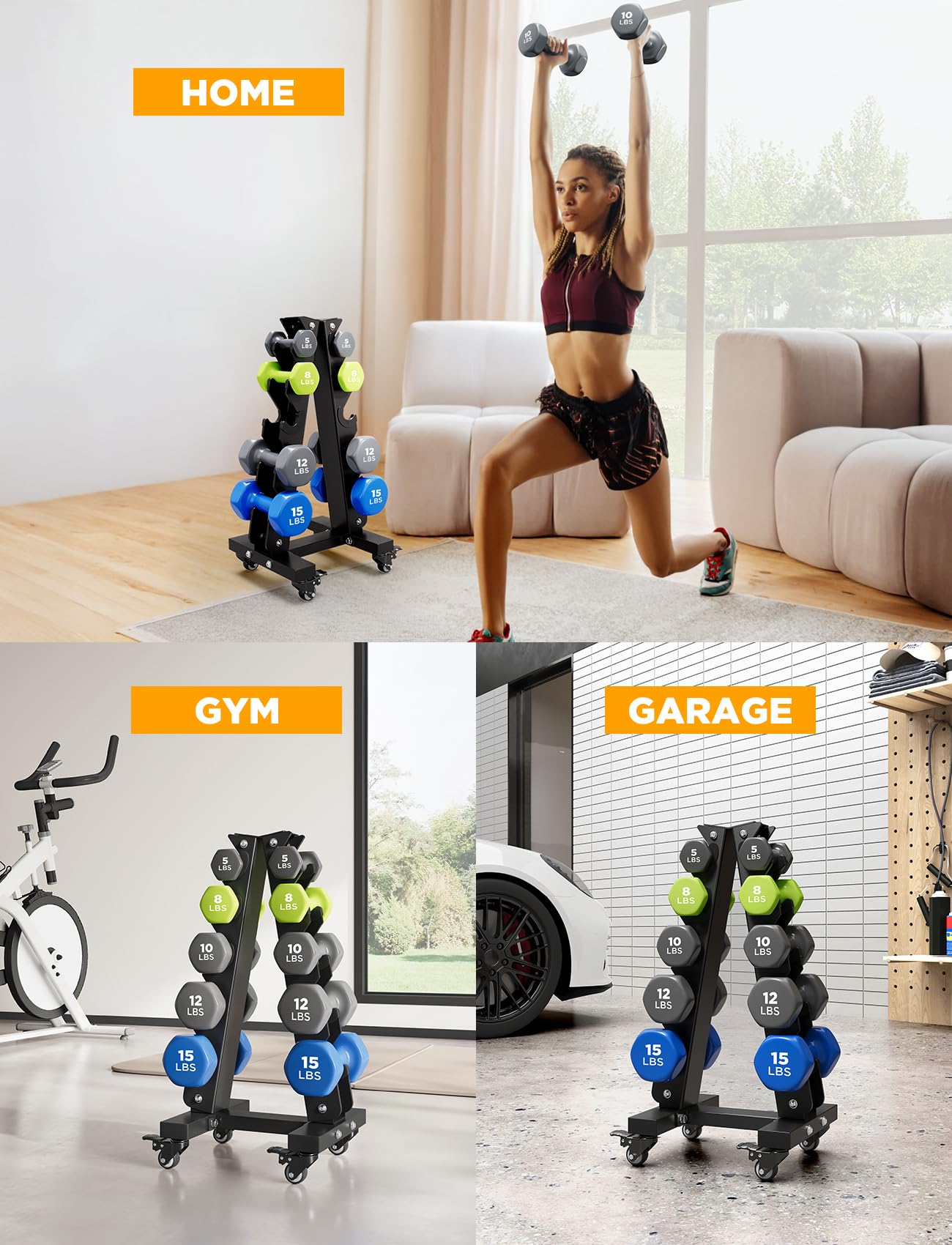 YOLEO Dumbbell Rack - 3 Tier & 5 Tier Compact Weight Rack for Dumbbell, Kettlebell, Barbell, Heavy Duty Weight Storage Organizer, Space-Saving Dumbbell Storage Stand Holder for Home Gym - 1100LBS Capacity (Rack Only) (SMART, A-Frame)