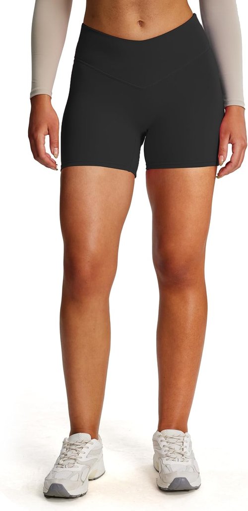 Aoxjox High-Waisted Biker Shorts for Women - V Waist Tummy Control | Hidden Scrunch Design, 4.5" Length