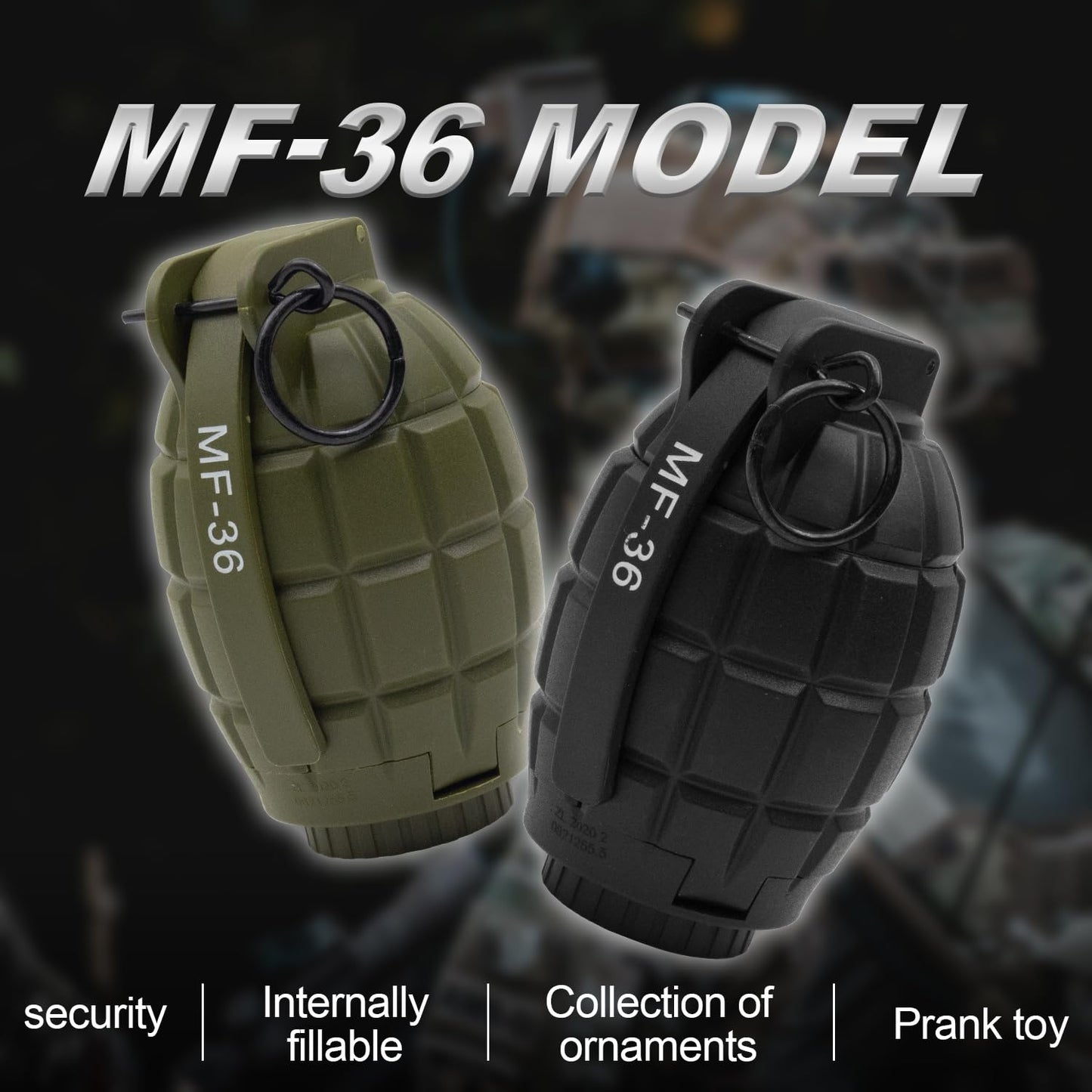 Zhongren Airsoft Tactical Grenade Plastic CS Battle Game Toy Dummy Hand Grenades Model Pull Ring Toys for Age 14+ (MF-36-BK)