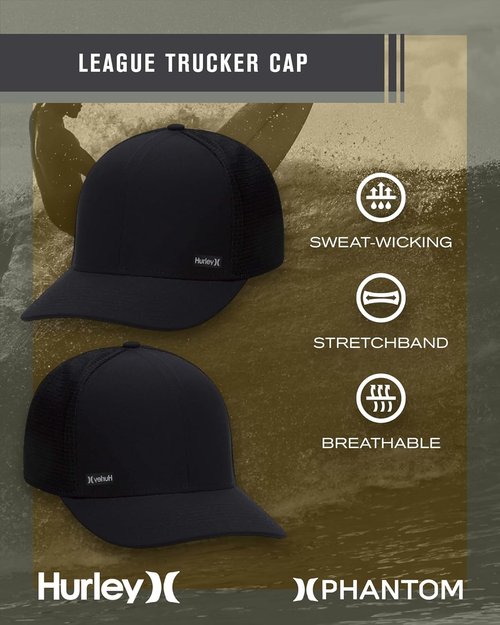 Hurley Men's Caps - H2O-Dri League Baseball Caps with Snapback Closure - Classic Trucker Hats (S-XL)
