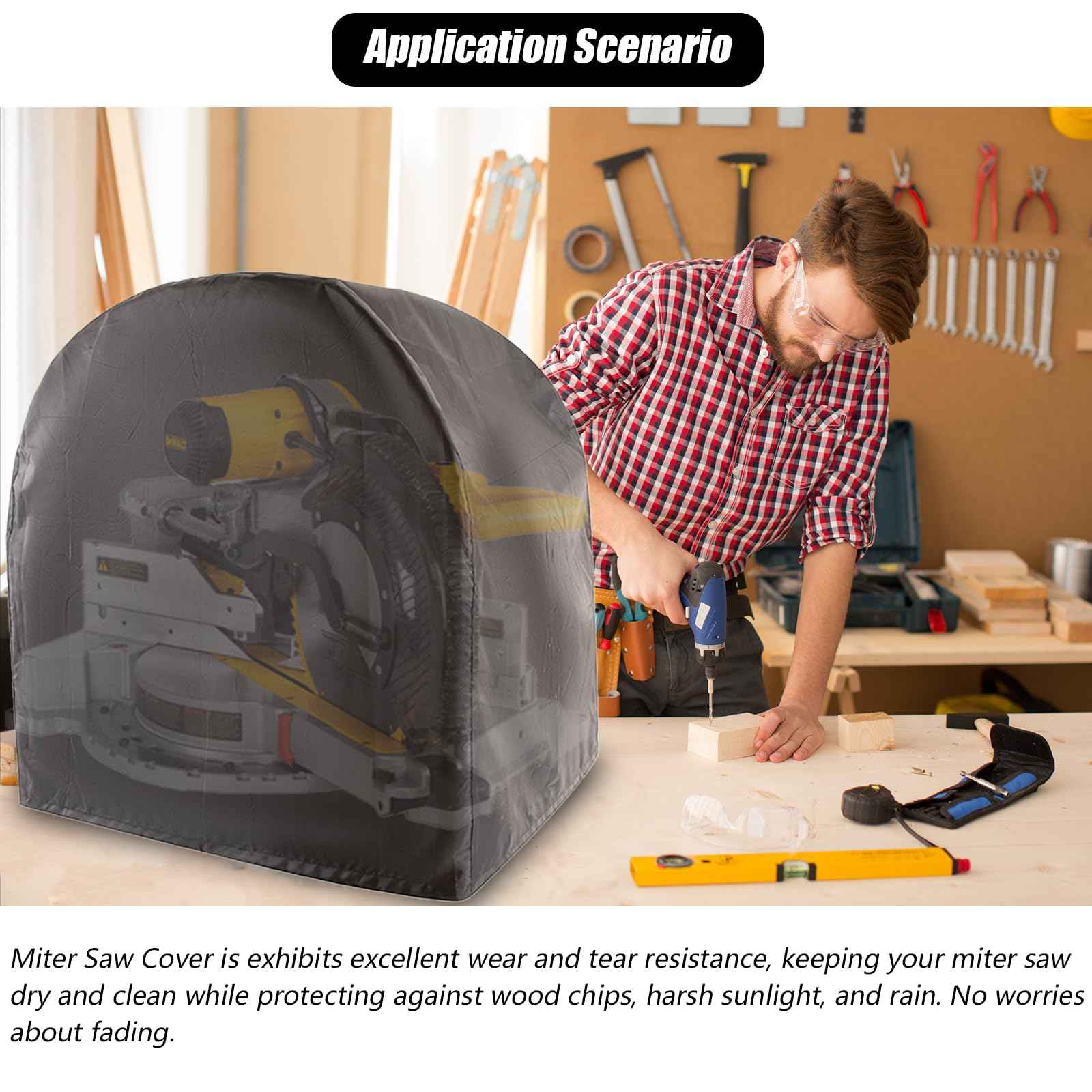 Miter Saw Cover,Guard Dust Waterproof Parts Accessories Oxford Cloth for Heavy Bandsaw Benchtop,Fit for Most Miter Saws,Planers,Machine Tools outdoor,Prevent Table Hood Rust,28Lx24Wx28H In (Black)