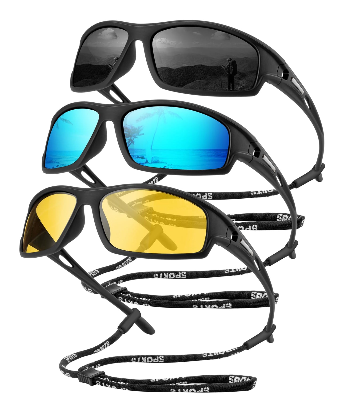 OUKEMAX Polarized Sunglasses Men, Sports Sun Glasses Womens UV400 Protection for Fishing Running Driving 3 Packs