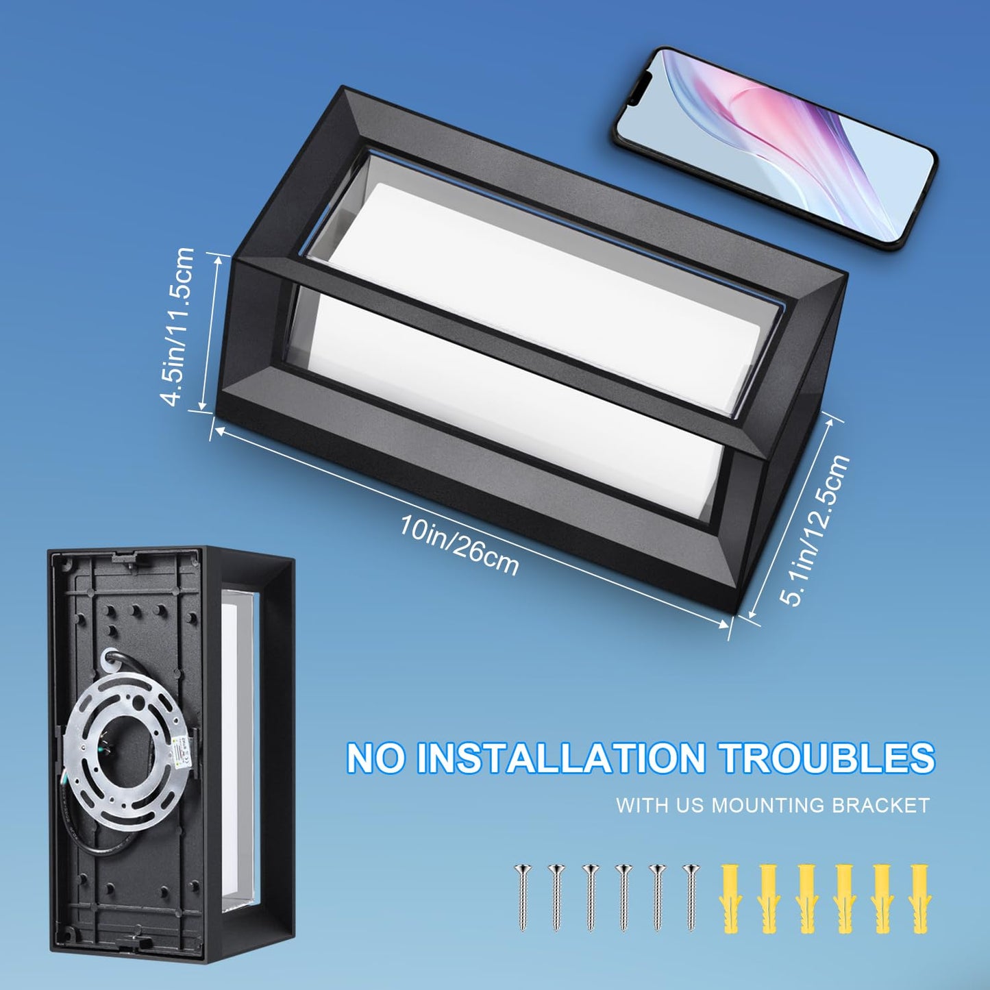 ledmo Outdoor Wall Lights 1800Lm Modern Outdoor Porch Light 6000K Bright Lighting Black Exterior Lighting Fixture Waterproof Christmas Fixture for House,Patio,Garage,Backyard，Hallway (2 Pack)