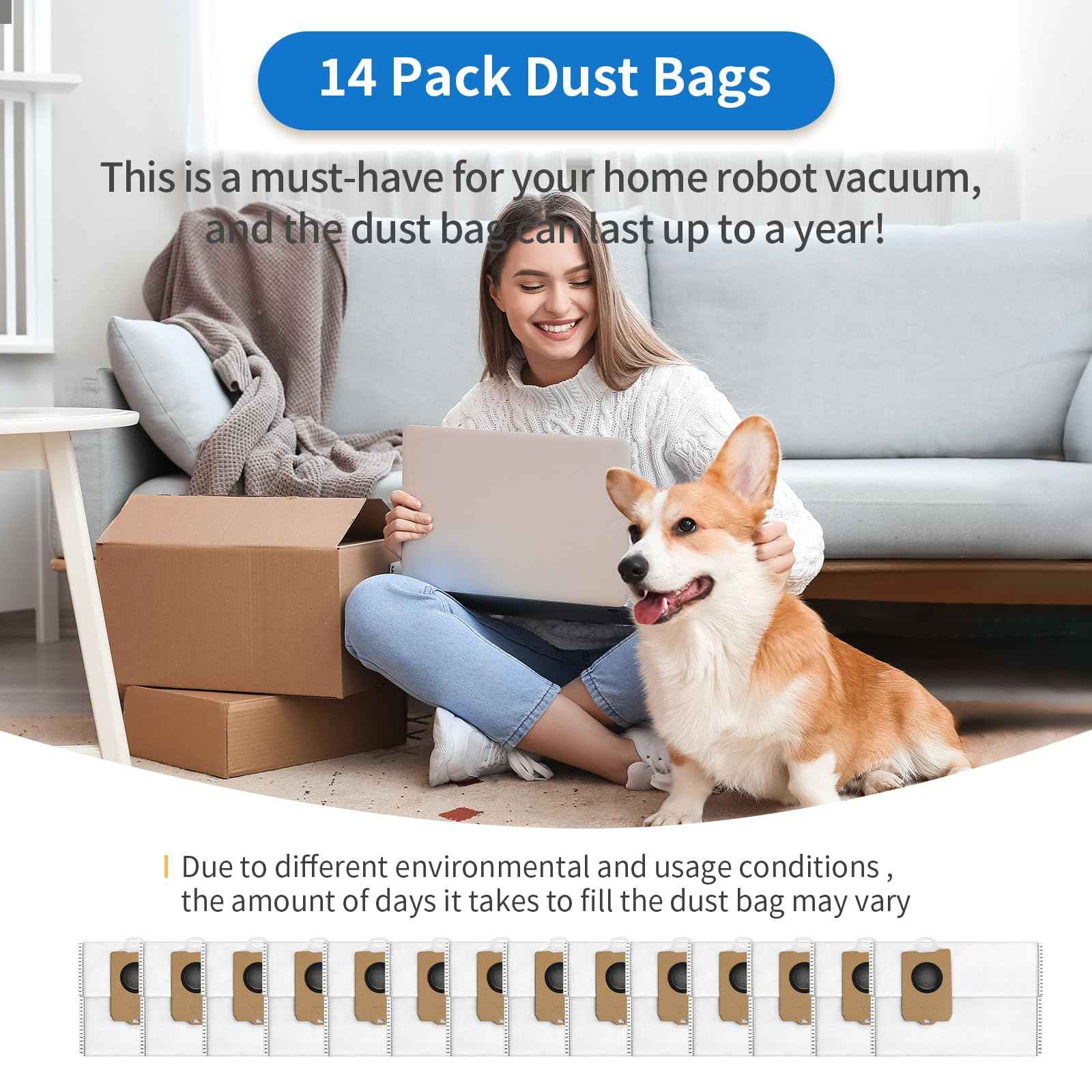 BUXEBUX 14Pcs Freo Z Ultra Replacement Dust Bags for Narwal Flow, Freo Z Ultra, Freo Z 10 Robot Vaclumn Cleaner Spare Parts Accessory, Disposable Vacuum Dust Bags for Narwal.