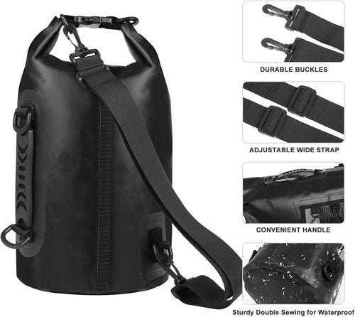 HEETA Waterproof Dry Bag - Lightweight Roll Top Storage Backpack with Phone Case | Black 30L