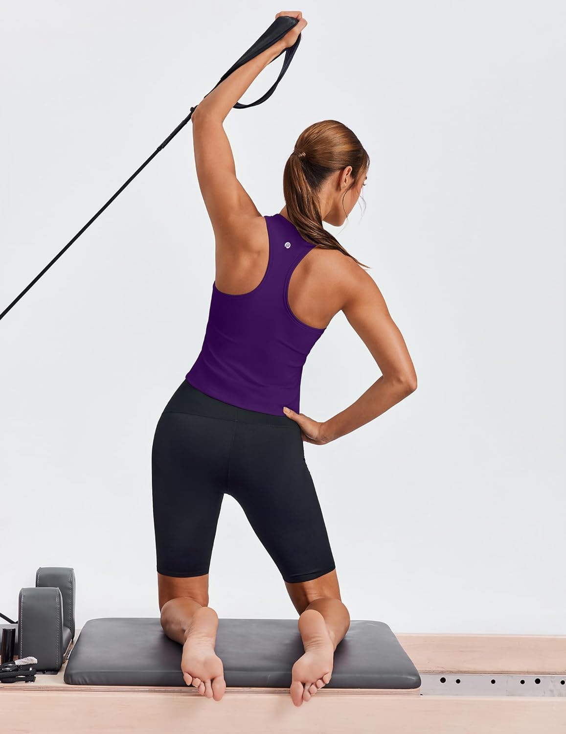 PINSPARK Workout Tops for Women - Racerback Tank with Built-In Bra | Waist-Length Yoga Shirt