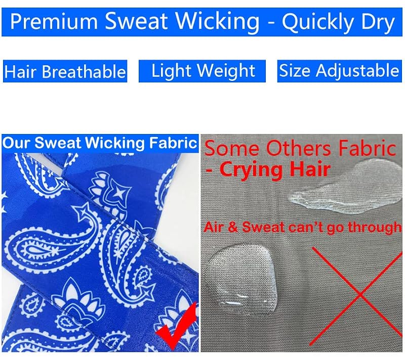 Sweat Wicking Head Tie Pack - 4 Paisley Designs for Men, Women, Kids