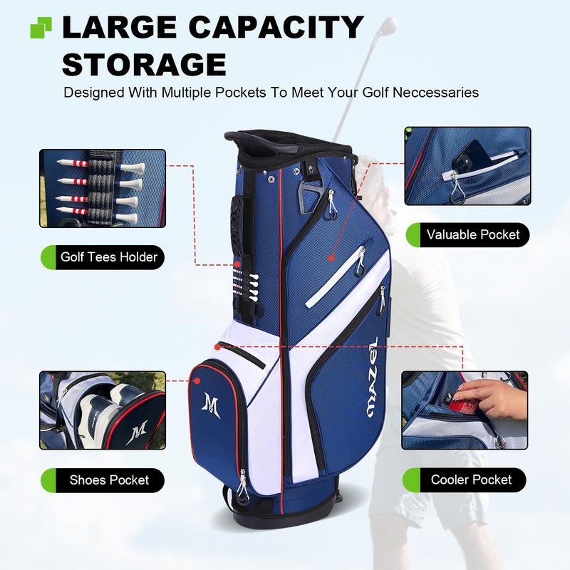 MAZEL 6-Way Golf Stand Bag for Men and Women, Lightweight Golf Bag with Stand,Dual Strap,Dust Cover (Blue)