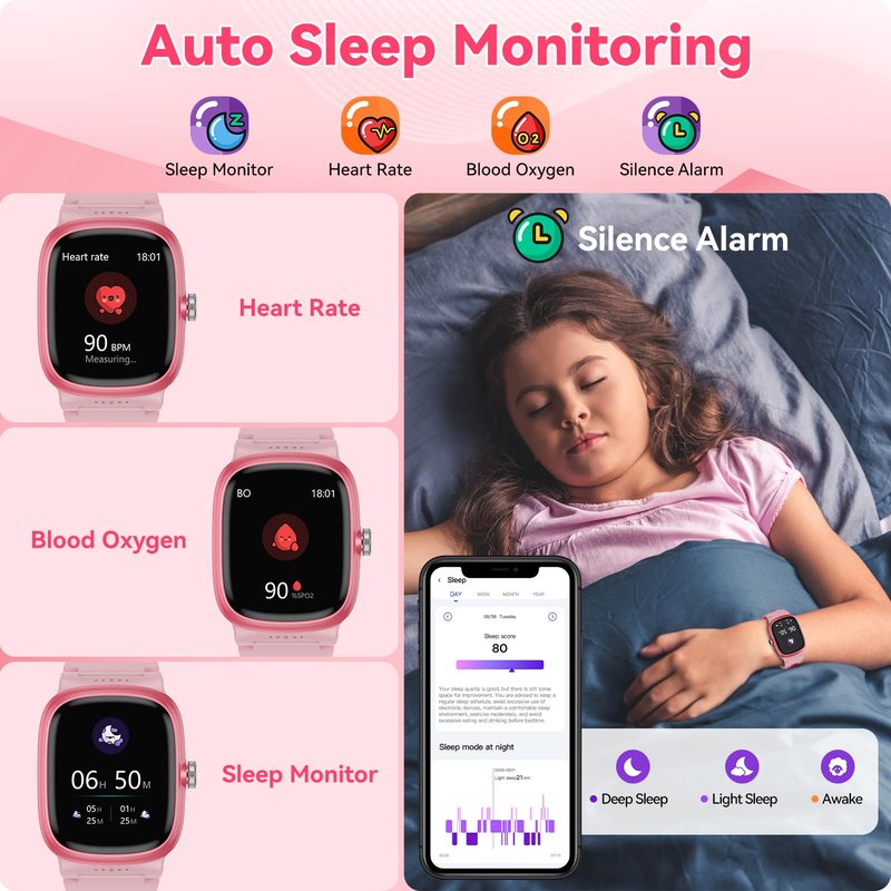 Smart Watch for Kids with Heart Rate Sleep Monitor, Games/Alarm/IP68 Waterproof Smart Watch for Boys Girls, Step Calorie Pedometer Activity Tracker, Kids Fitness Watch Birthday Gifts for Aged 4-16