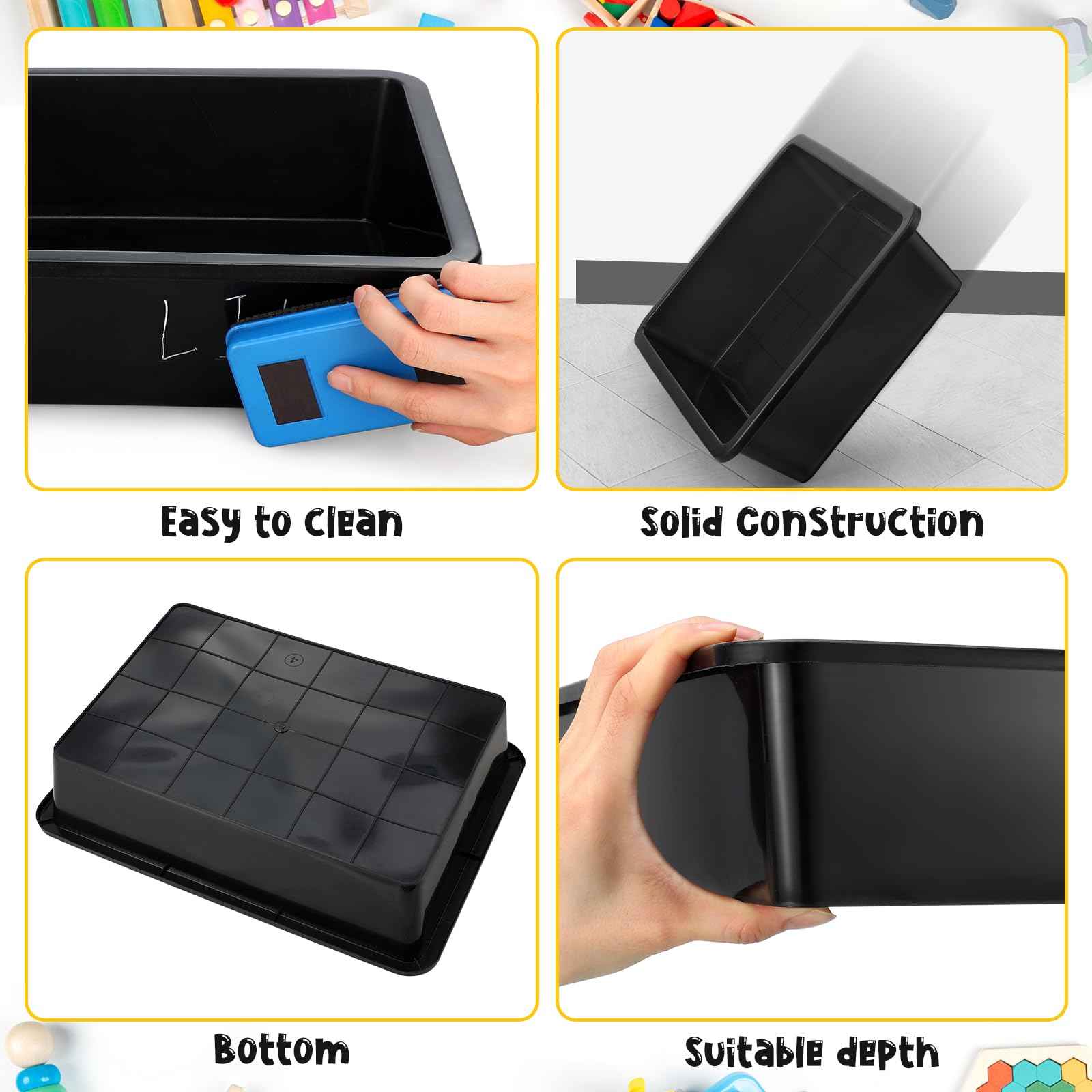 Qunclay 16 Pcs Flat Storage Tray Organizer Bin Letter Size Paper Trays for Classroom Art Activity Plastic Stackable File Paper Organizer for School Office Teacher Book Organization, Black