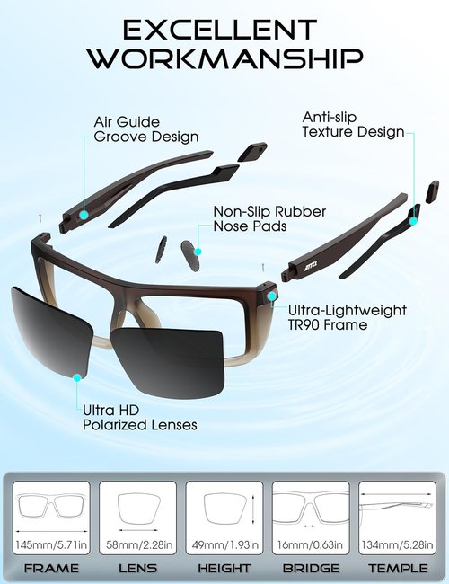 ATTCL Polarized Sports Sunglasses for Men - Lightweight TR90 Square Frame with UV Protection for Driving & Fishing