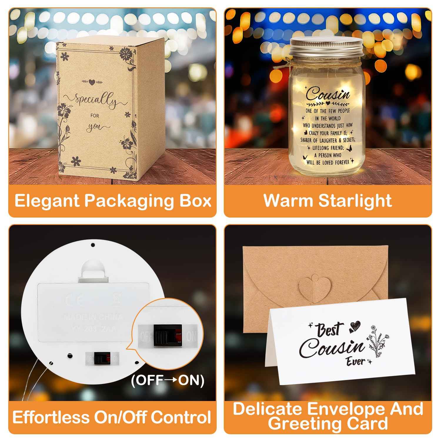 Cousin Gifts for Women Best Cousin Ever Gifts,Mason Jar Night Light Cousin Birthday Gifts for New Cousin Sister Thanksgiving Christmas Mothers Day