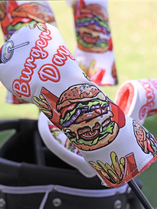 Golf Club Head Covers, Fairway Wood Head Covers, Classic Burger Fries Design, Premium PU Leather and Advanced Embroidery with Velour Lined Funny Golf Head Covers for Most Brands