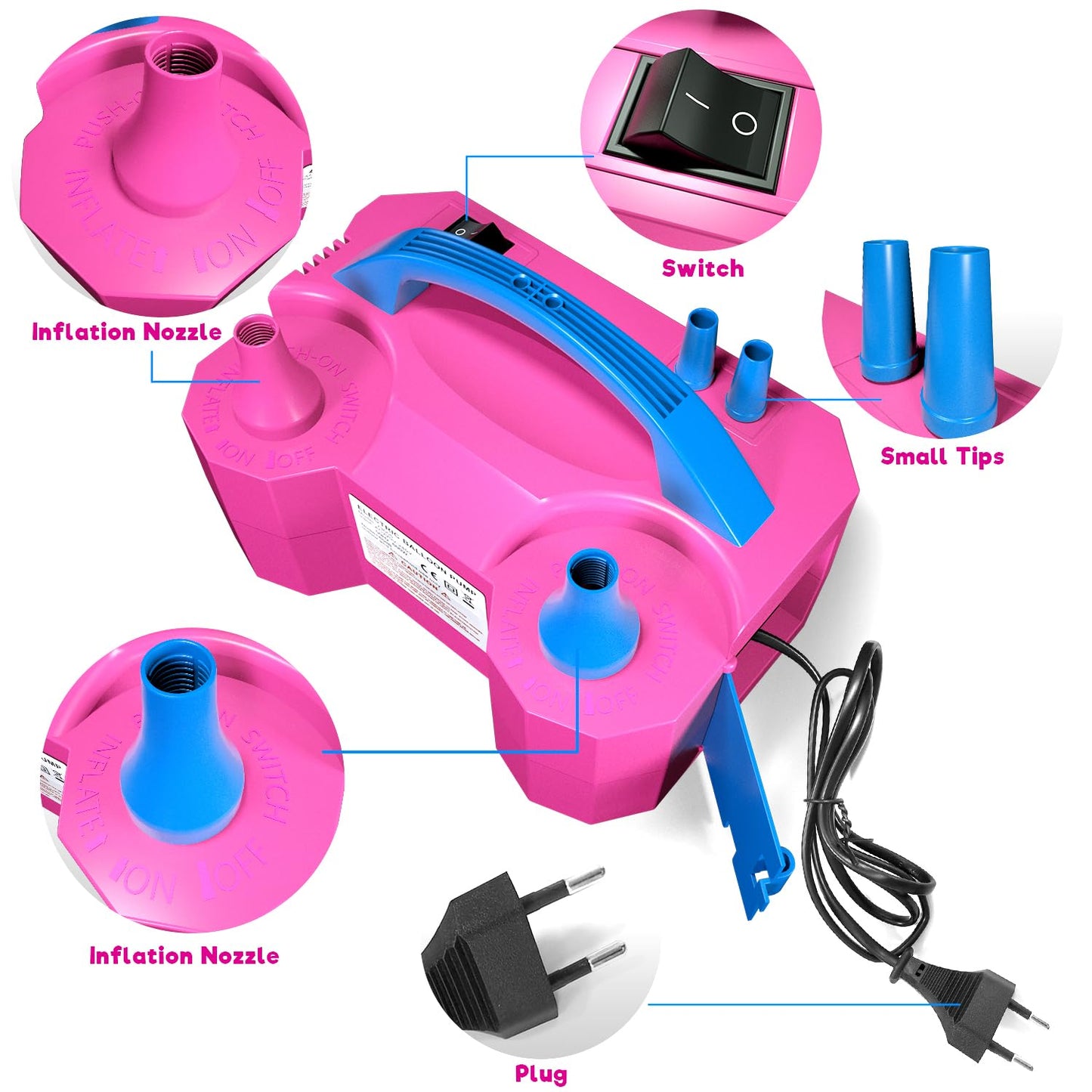 Balloon Pump, Balloon Pump Electric, Electric Balloon Pump at Home, Portable Air Blower with Dual Nozzle Balloon Air Pump for Decoration, Party and Save Time