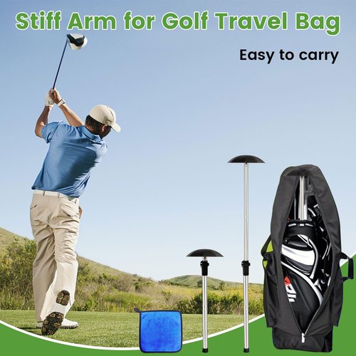 Greeily Golf Club Travel Protector Stick, 33"-60" Golf Travel Bag Support Pole Backup Support Adjustable for Airlines Stiff Arm Club Protector Metal Pole Hard Cover Black (Silver Rod)