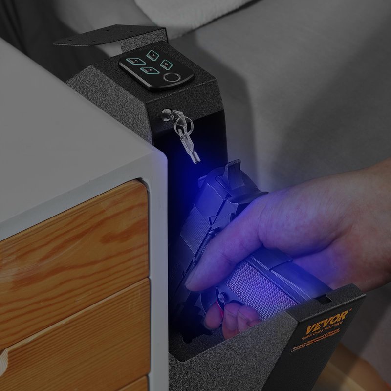 VEVOR Gun Safe for Pistols, Biometric Gun Safe with Three Quick Access Ways of Fingerprints, Passwords and Keys, Handgun Safe for 1 Pistol for Home, Bedside, Nightstand, Wall