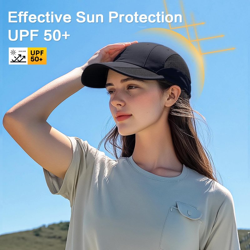 HH HOFNEN Quick Dry Baseball Cap Unstructured Running Cap Water-Resistant UPF 50+ Mesh Golf Sun Hats for Men Women Black