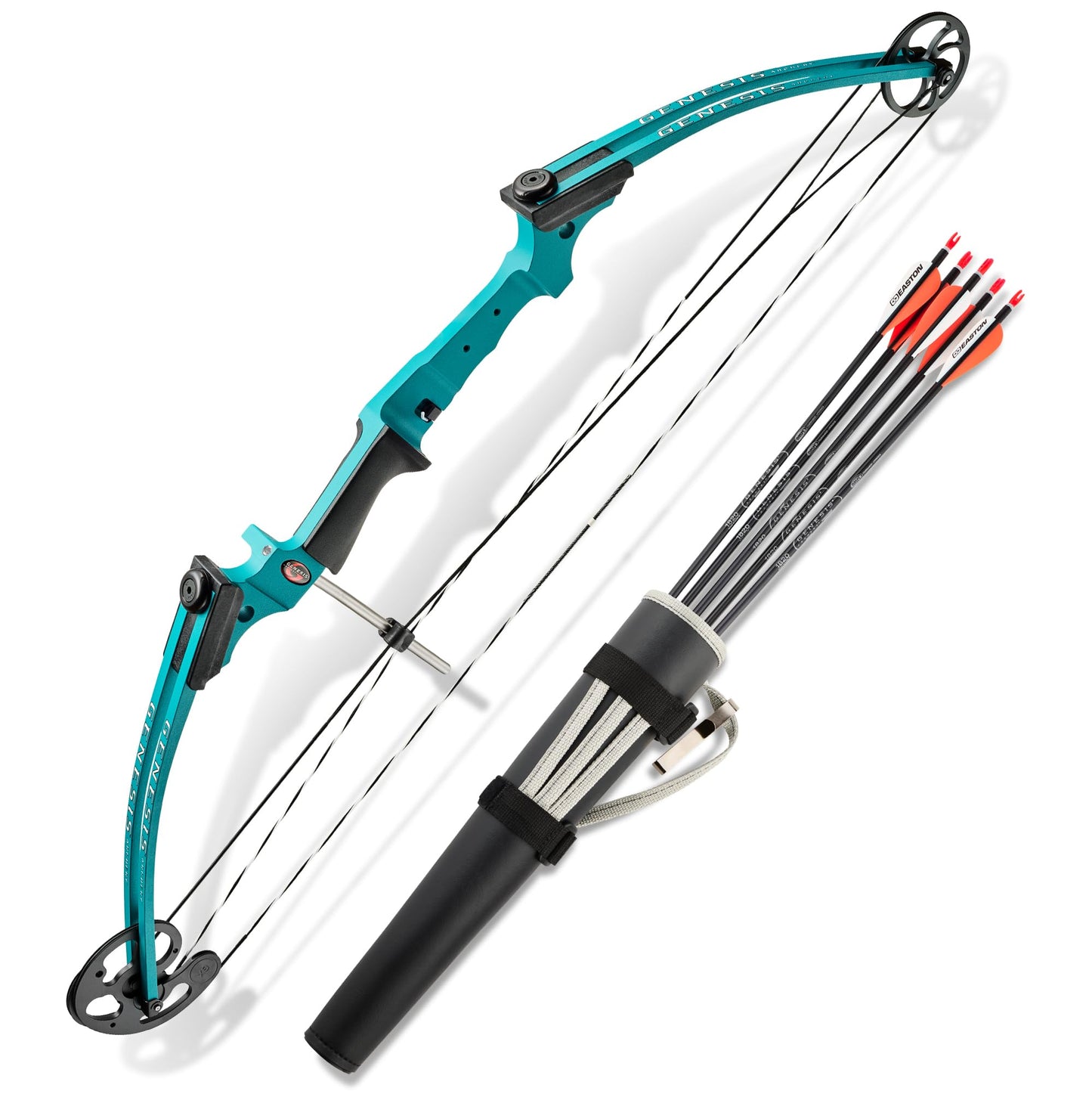Genesis Original Compound Bow & Arrow Kit- Adjustable Riser, 15"-30" Draw Length, 10-20 lb Draw Weight, All Skill Levels, Draw Hand - Right, Teal
