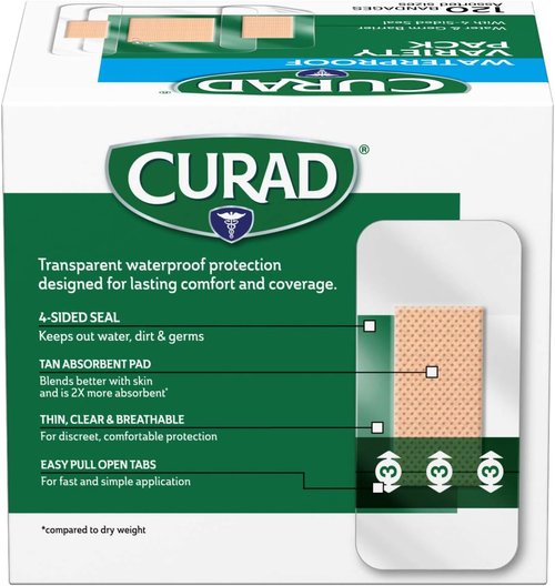 Curad Waterproof Bandage Variety Pack - 120 Assorted Bandages in 3 Styles for Ultimate Protection