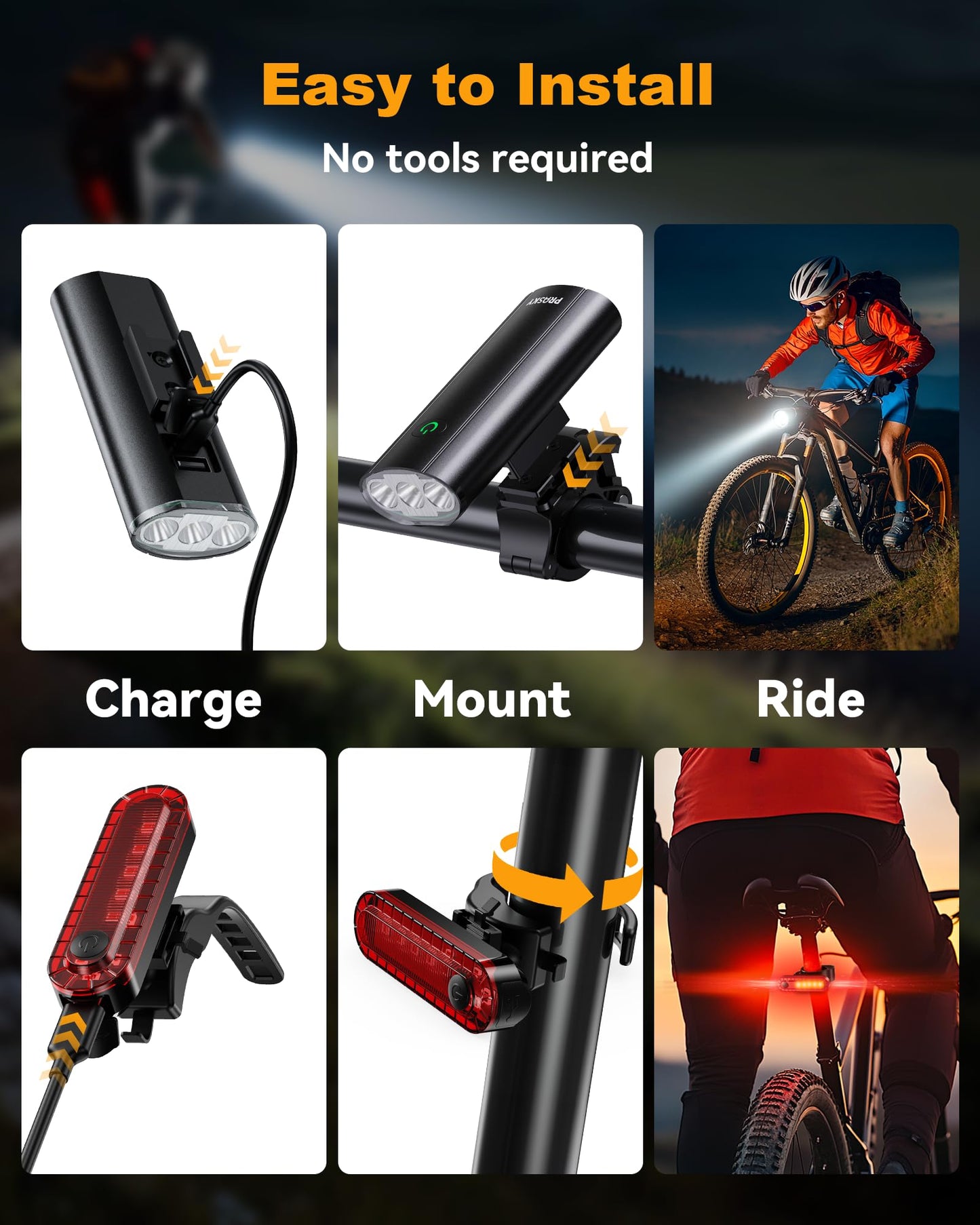 Bike Lights for Night Riding, USB Rechargeable Mountain Bicycle Headlight