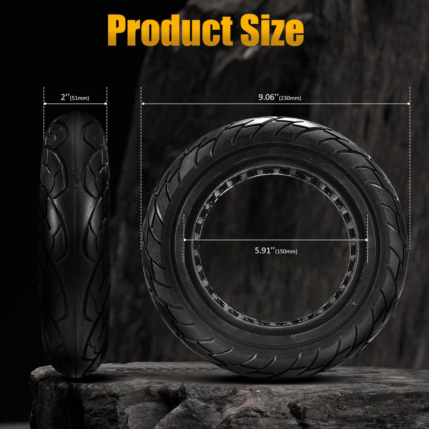 2-pack 10x2.125 Solid Tire,10 inch Shock Non-Pneumatic Scooter wheels,10x2.125 Explosion-Proof Tubeless Tyre Front/Rear Tire Replacement Wheel For Electric Scooter Accessories