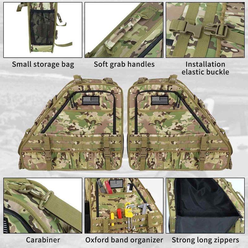Xomzema 2 Pcs Roll Bar Storage Bag for Ford Bronco Offroad 2/4 Door 2021-2025,Multi-Pockets Cargo Cage Bag Saddlebag Tool Organizer for Waterproof Hiking Camping (Camouflage)