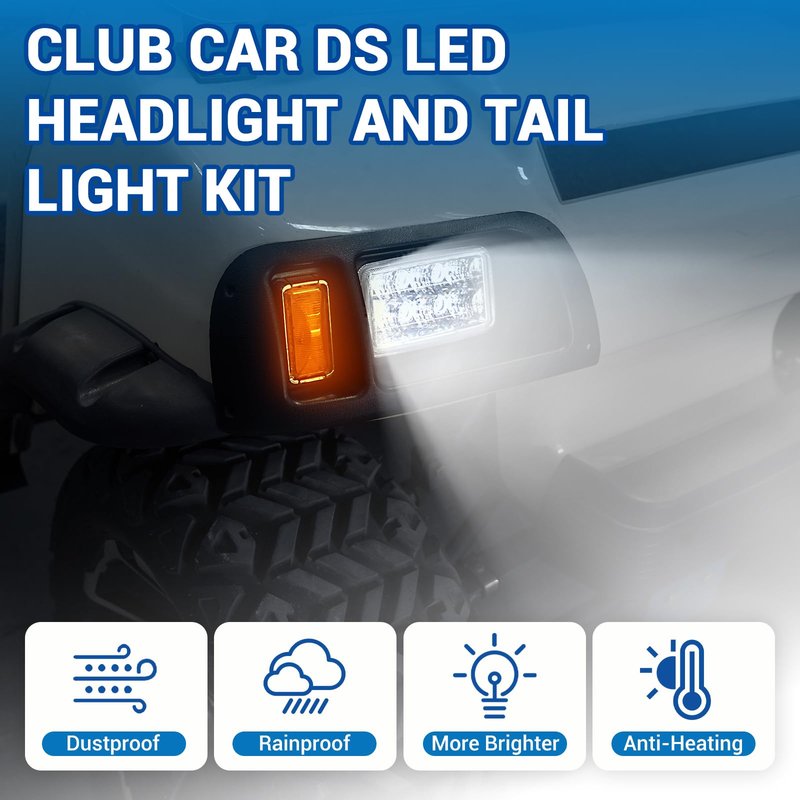 CartClan Club Car DS Led Headlight and Tail Light Kit 12 Volt for 1993-up Golf Cart Modified Assembly 101988001 101988002