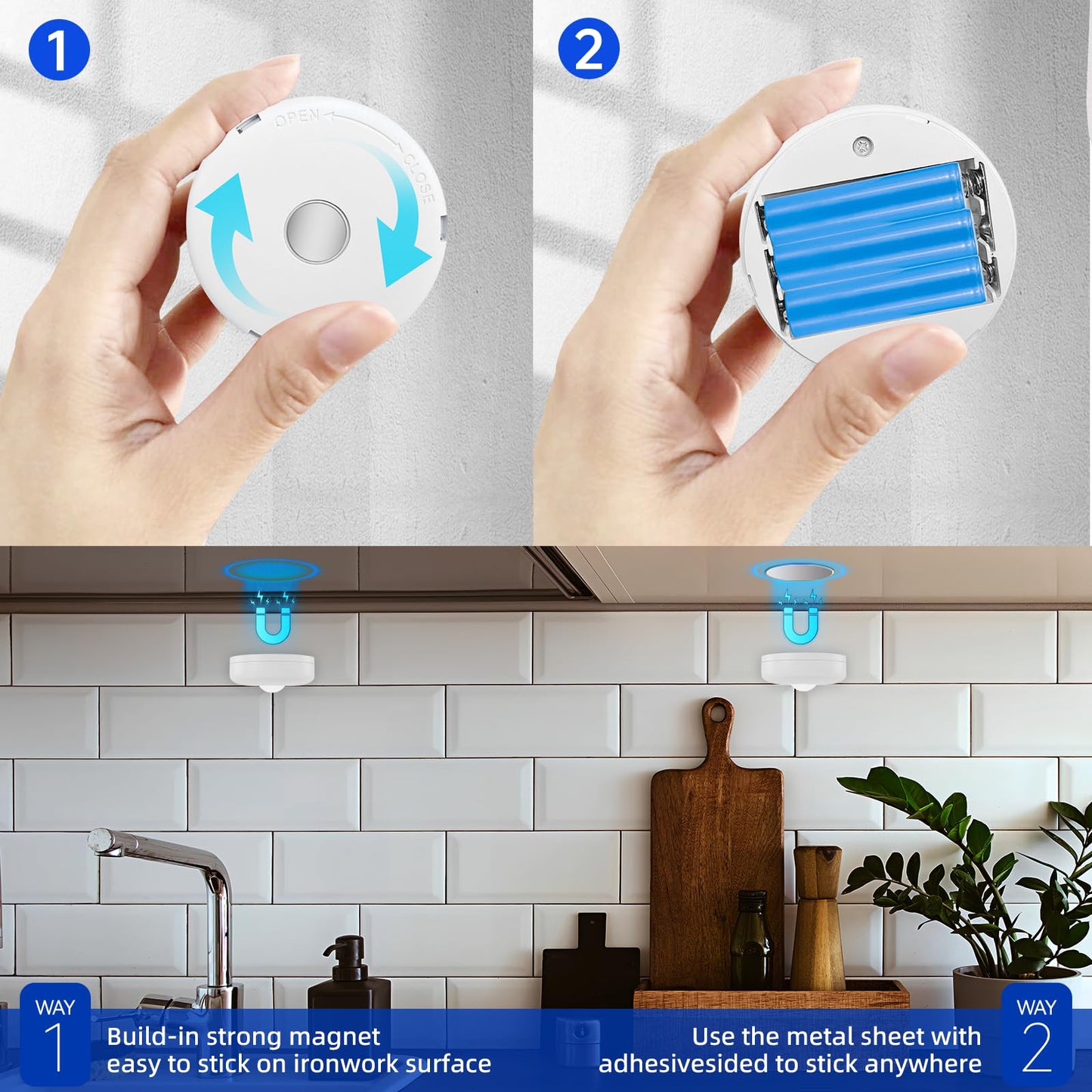 Aokpsrt LED Puck Lights with Remote Control, 13 Colors Battery Operated Tap Lights, Dimmer& Timer Magnetic Under Cabinet Light, Wireless Stick on Light for Closet, Bedroom, Kitchen White 3Pcs