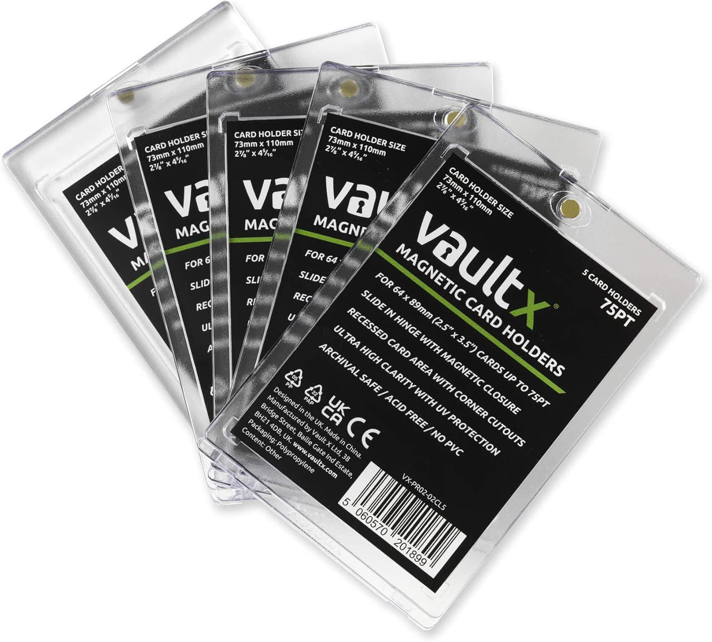 Vault X Magnetic Card Holders - 75pt One Touch Hard Cases with UV Protection | Clear Display for Trading Cards (5 Pack)