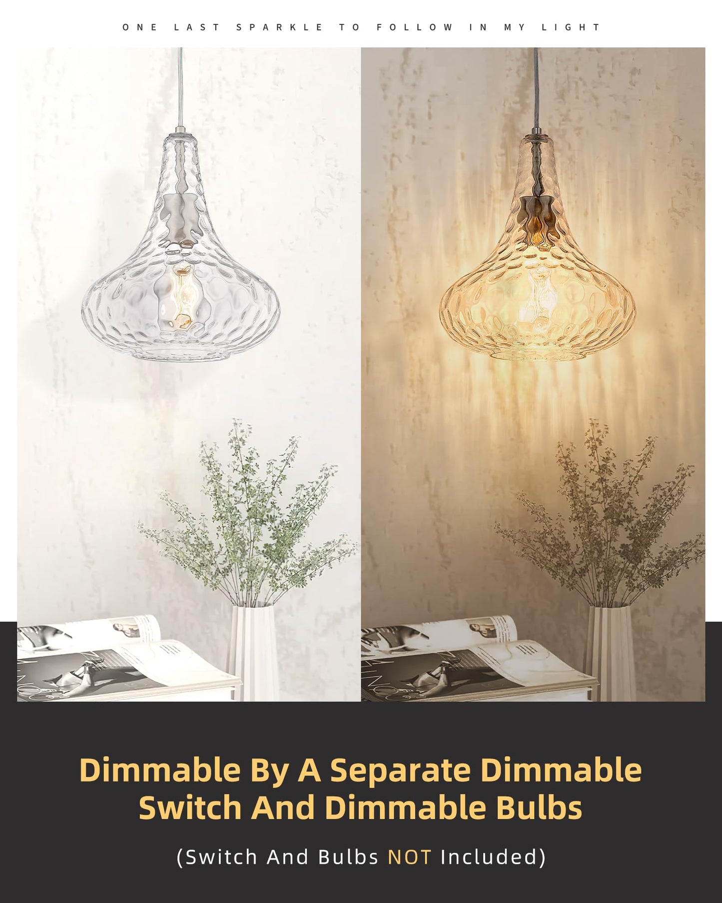 AUTELO Glass Kitchen Pendant Lights Pendant Light Fixture with Hammered Glass Hanging Light for Kitchen Island Living Room Dinning Room H9164