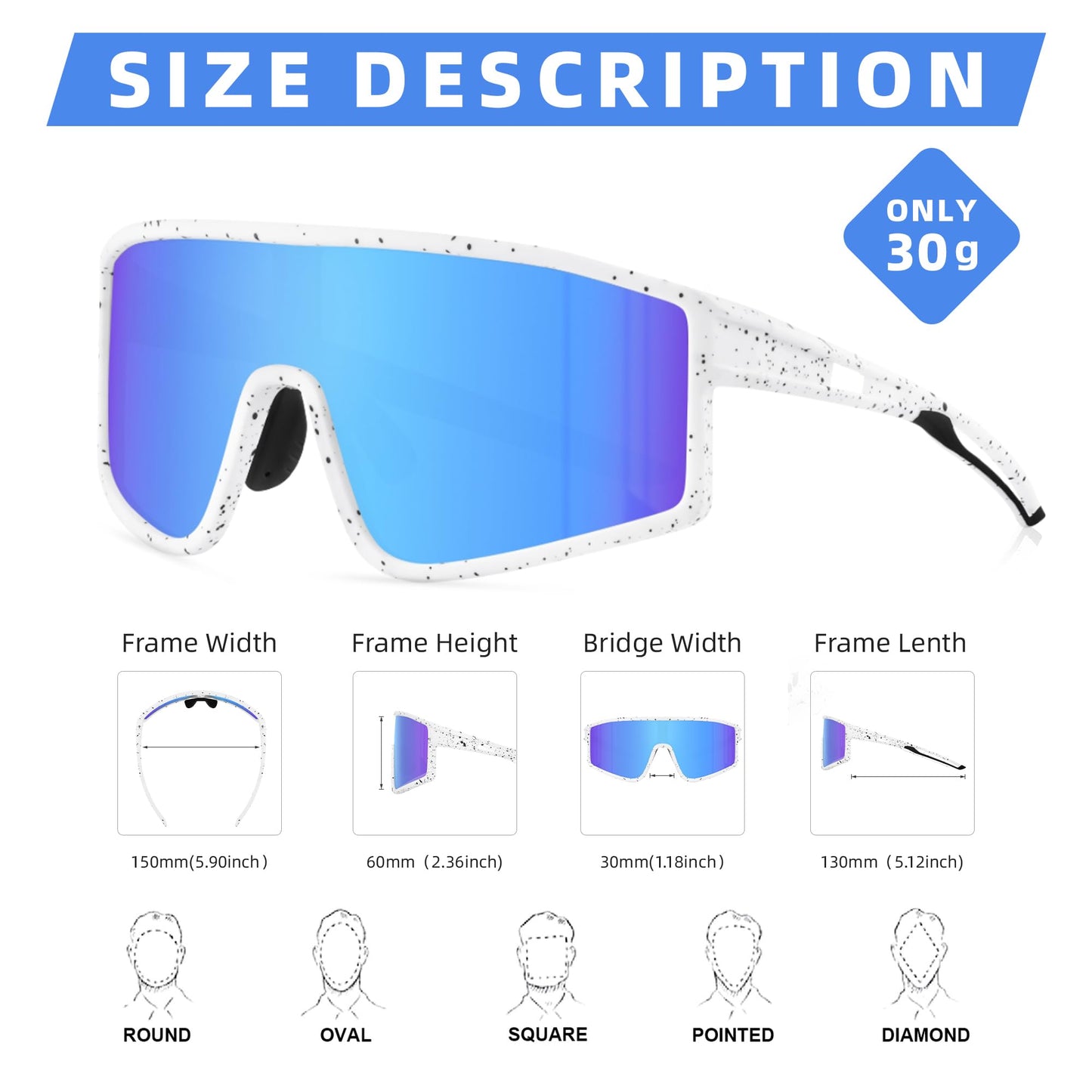 Kegrimi Sports Baseball Cycling Sunglasses for Men: Polarized Sunglasses for Women Youth UV Protection Running(Iceblue,150mm)