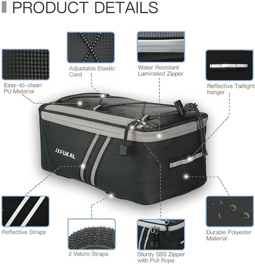 JXFUKAL Waterproof Rear Bike Rack Bag - 7L/9L/10L/12L Capacity | Includes Rain Cover & Reflector