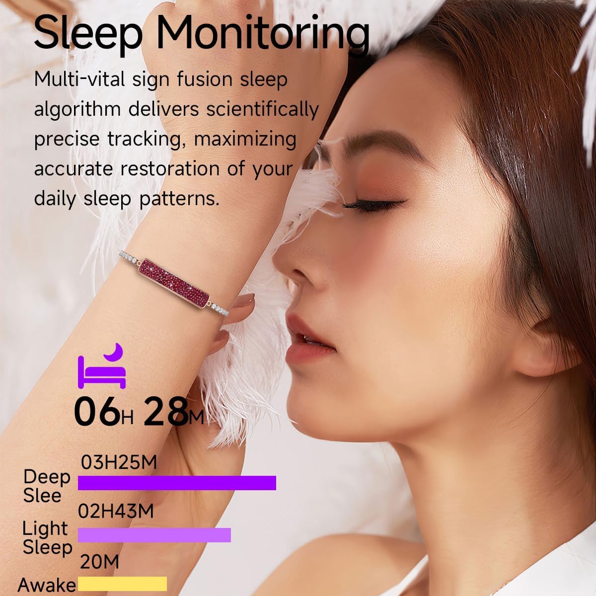 CNBRO Fitness Tracker Dressy Diamond Smart Bracelet for Women Ladies Health Wristband Heart Rate Monitor Sleep Tracker Step Counter Pedometer Waterproof Fashion Activity Tracker