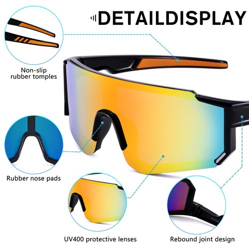 COASION Kids Baseball Sunglasses - Baseball Sunglasses for Boys Girls With Strap - Sports Softball Shades Age 3-10(Black/Gold Mirror)