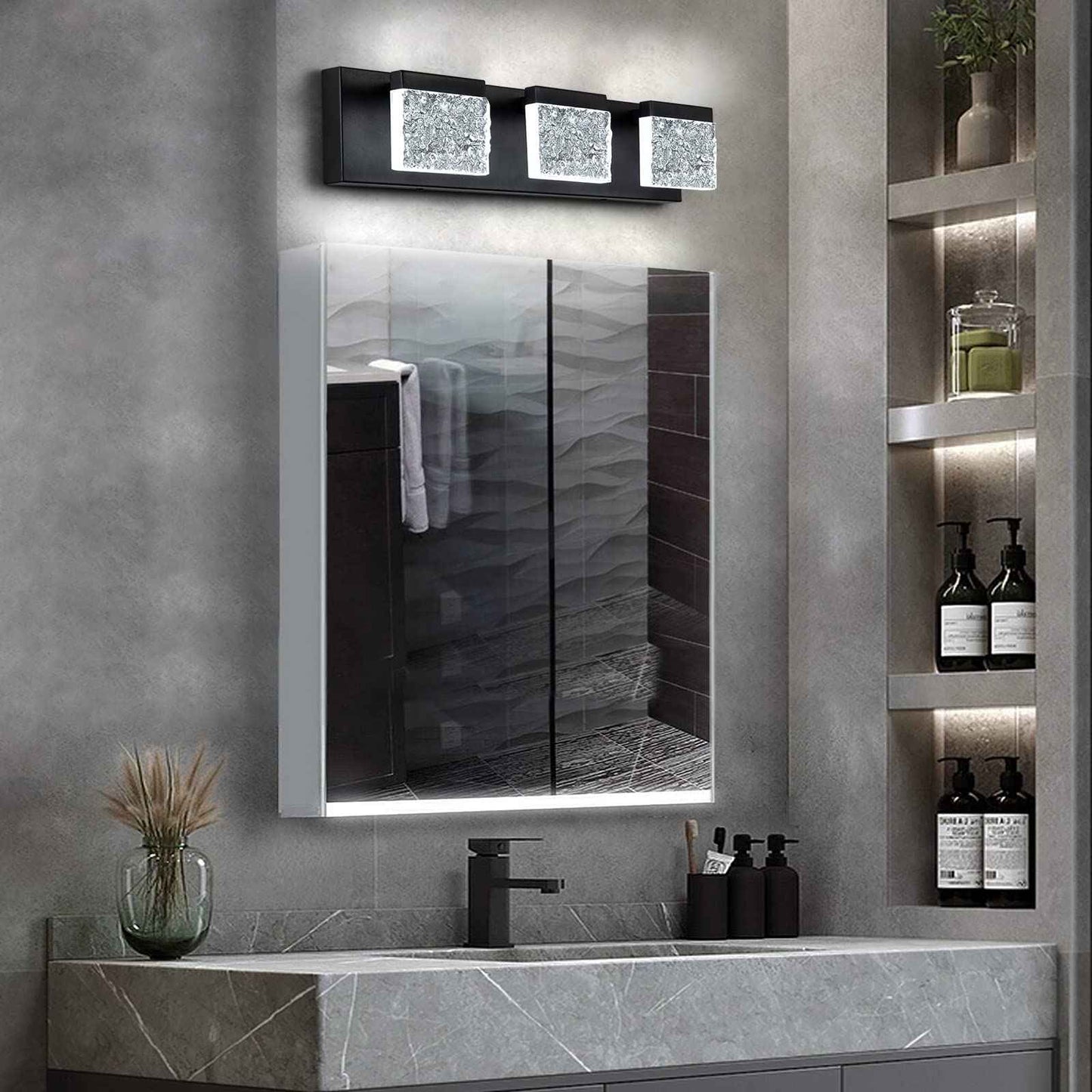 EDISLIVE 21.7in Modern Bathroom Vanity Light Fixtures - 3 Light Dimmable LED Bathroom Wall Lights Over Mirror for Living Room, Bedroom - 6000K