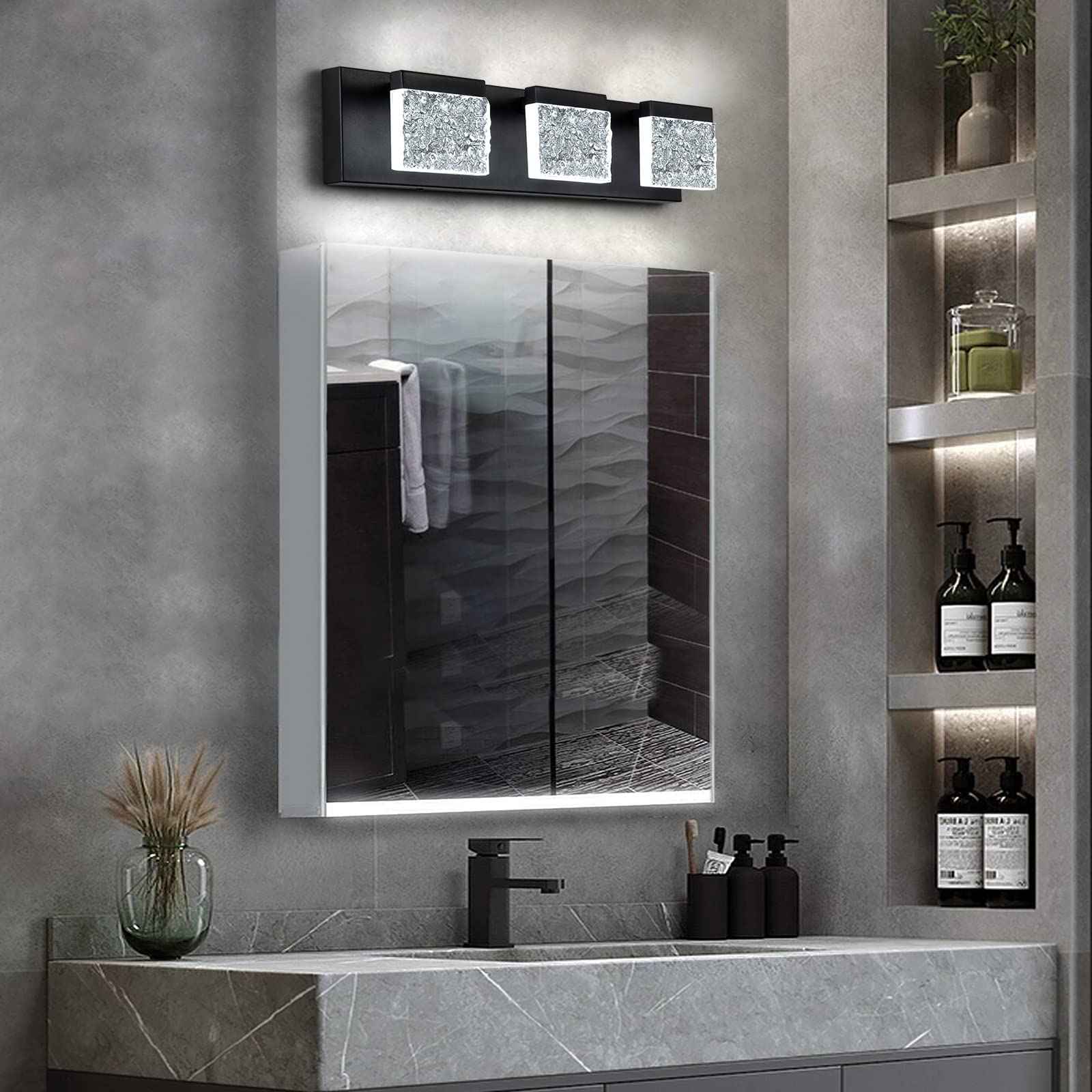 EDISLIVE 21.7in Modern Bathroom Vanity Light Fixtures - 3 Light Dimmable LED Bathroom Wall Lights Over Mirror for Living Room, Bedroom - 6000K