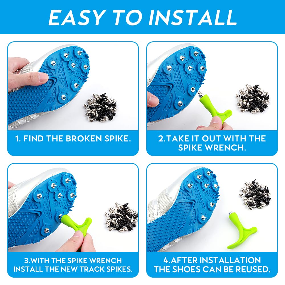 96PCS Alloy Steel Track Spikes, 32pcs 1/8in + 32pcs 3/16in + 32pcs 1/4in Track and Cross Country Spikes Golf Shoe Spike with Spike Wrench, Replacement for Sprint Sports Short Running