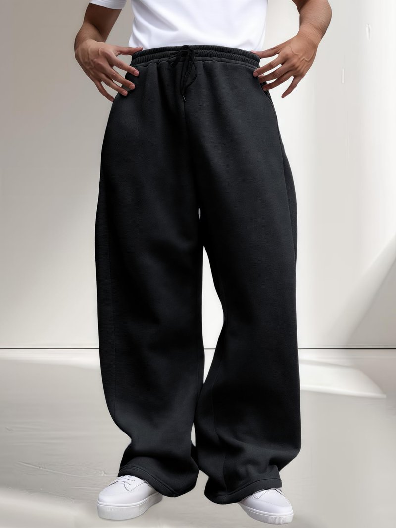 LuminBlaze Men’s Baggy Sweatpants Fleece Wide Leg with Elastic Drawstring Waist, Casual Loose Lounge Joggers Black