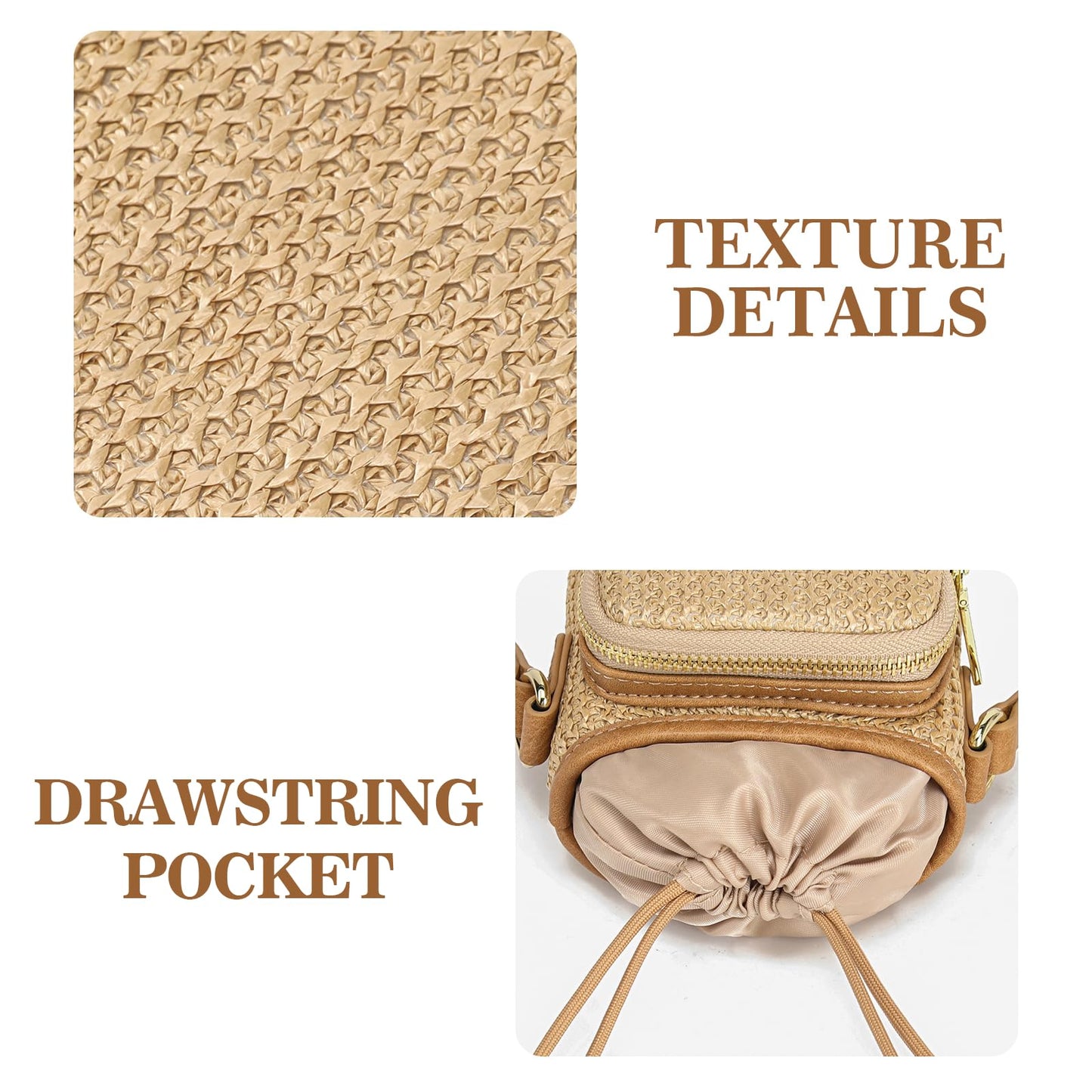 MINICAT Straw Bags For Women, Vacation Purse, Water Bottle Carrier Bag Water Bottle Holder, Beach Bag Raffia Purse(Yellow wavv)