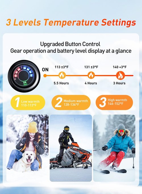 Heated Gloves for Men Women, Auxemu 7.4V Fast Heating 8H Warmth Heated Gloves with Visual Button Touchscreen/Reflective Strip/Waterproof for Motorcycle Riding, Skiing, Outdoor Work(Black, M)