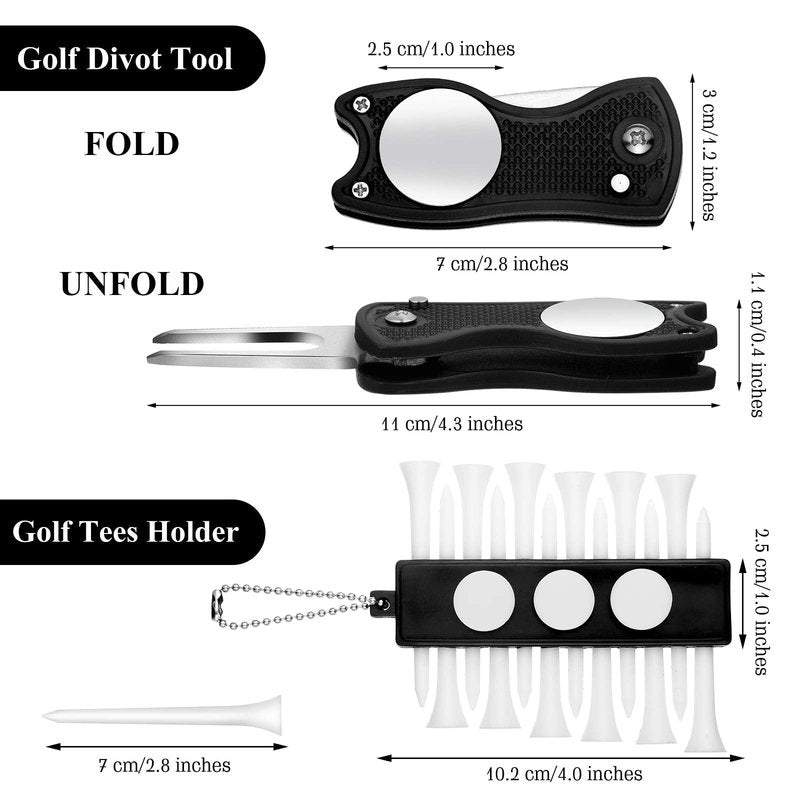 Sumind 22 Pcs Golf Essentials Accessories Kit Include Golf Club Cleaning Brush Towel Marking Pen Line Divot Repair Tool Ball Marker Tee Holder for Men Women Ideal Gift(Black)