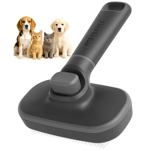 Hertzko Self-Cleaning Slicker Brush | Grooming Tool for Cats & Dogs – Painless Detangling – Black