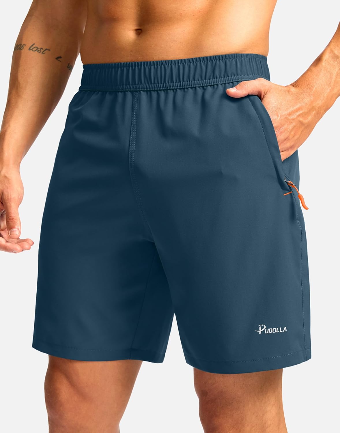 Pudolla Men's Athletic Hiking Shorts - Lightweight Gym & Outdoor Shorts with 3 Zipper Pockets