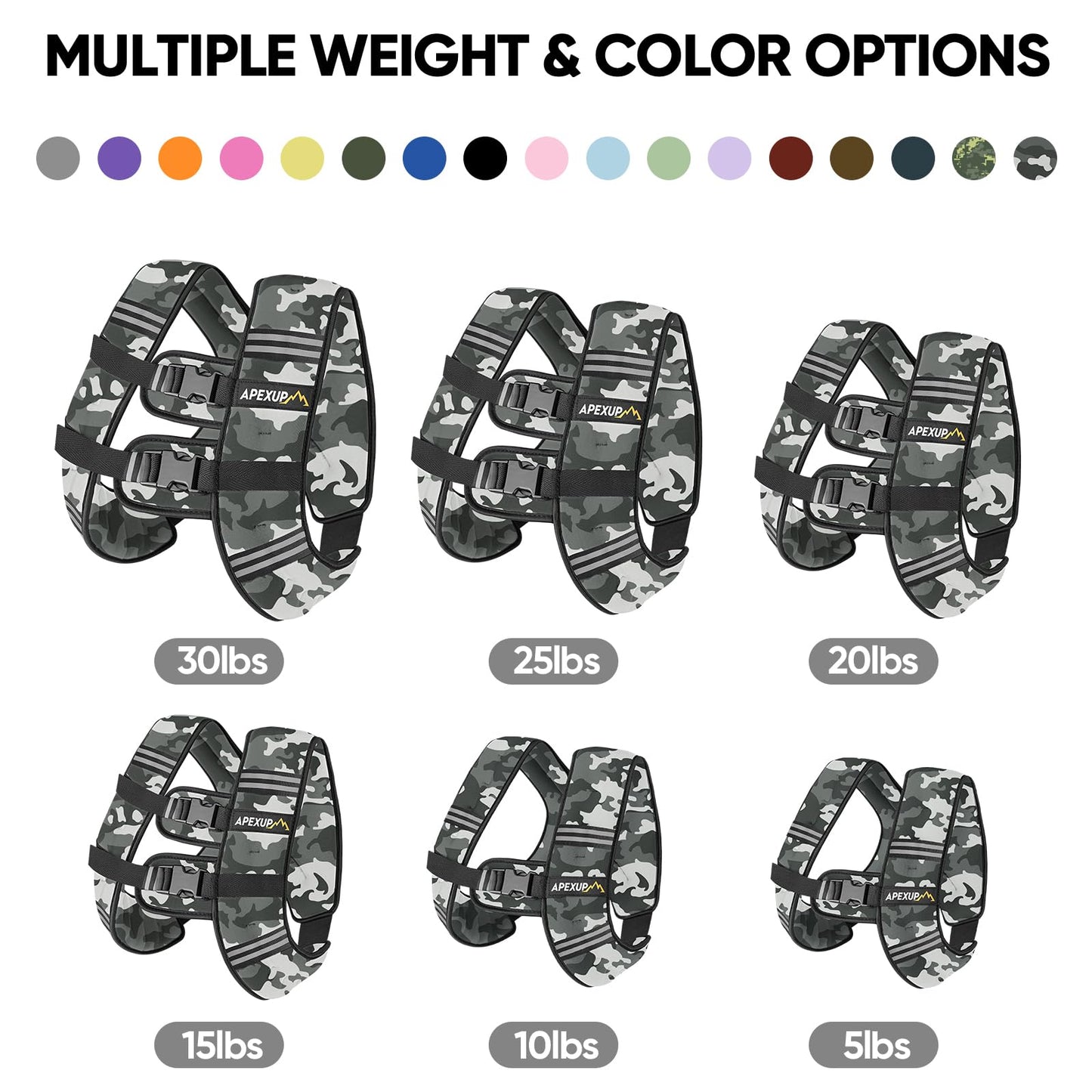 APEXUP 30lbs Weighted Vest Men Women, Weight Vest for Women Workout Equipment for Strength Training Running (Grey Camo)